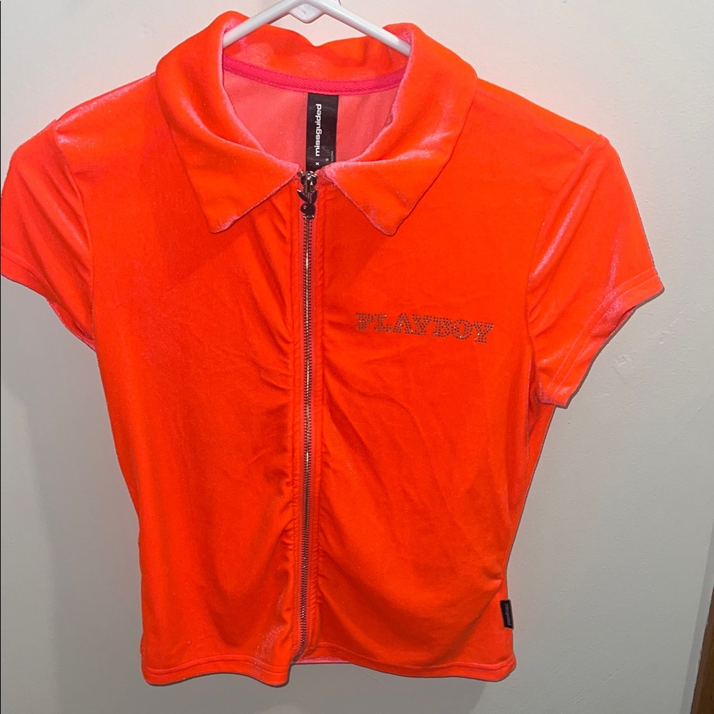 Playboy Bright Orange Collared Top